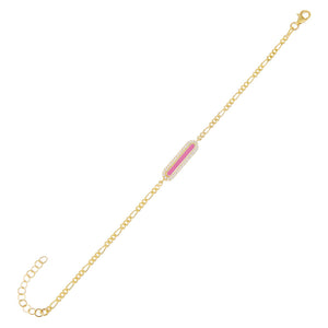 Sapphire Pink Neon CZ Bar Figaro Bracelet - Adina Eden's Jewels