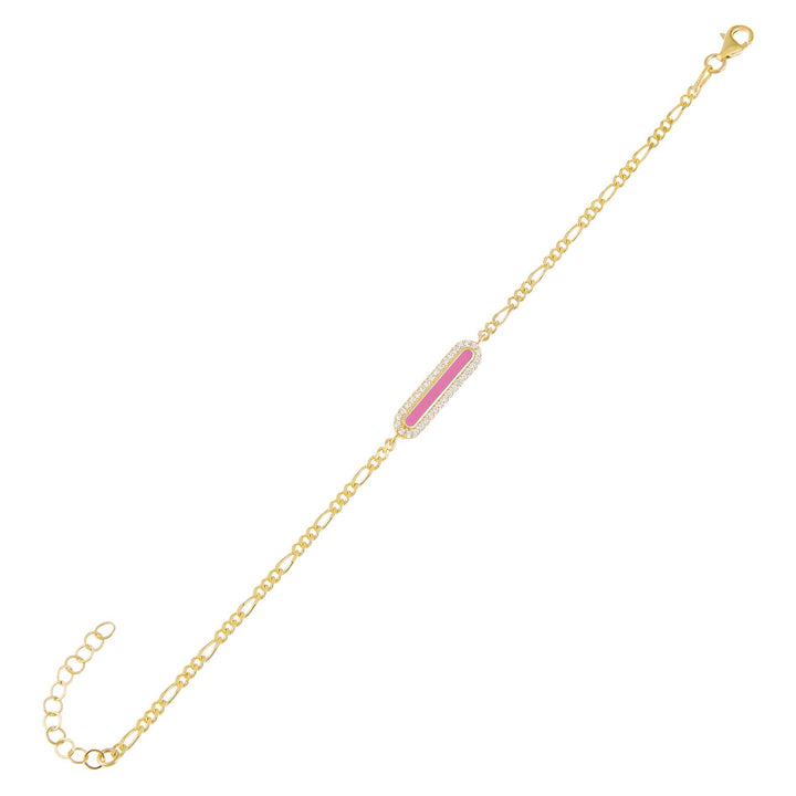 Sapphire Pink Neon CZ Bar Figaro Bracelet - Adina Eden's Jewels