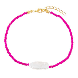 Neon Pink Pink Baroque Pearl Beaded Anklet - Adina Eden's Jewels