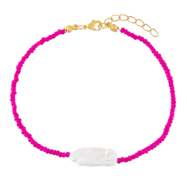 Neon Pink Pink Baroque Pearl Beaded Anklet - Adina Eden's Jewels