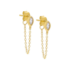 Gold / Pair Marquise Bezel Front Back Stud Earring - Adina Eden's Jewels