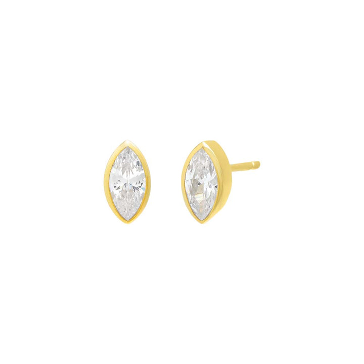 Gold / Pair / 3MM Marquise Bezel Stud Earring - Adina Eden's Jewels
