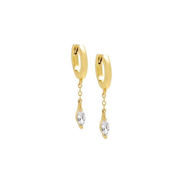 Gold / Pair Colored Marquise Dangling Chain Huggie Earring - Adina Eden's Jewels