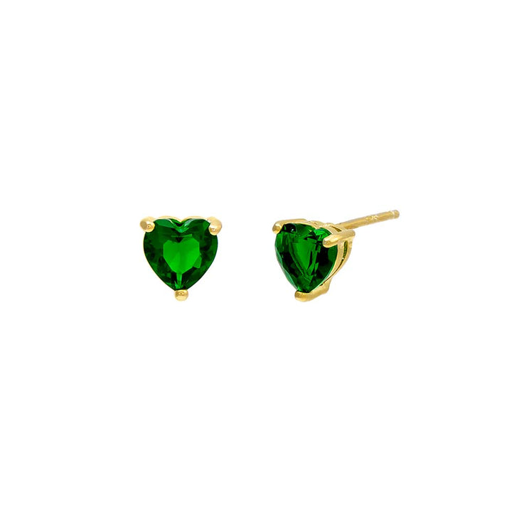 Emerald Green Colored Heart CZ Stud Earrings - Adina Eden's Jewels