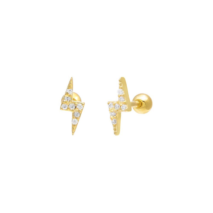 Gold Mini Pavé Lightning Bolt Threaded Stud Earring - Adina Eden's Jewels