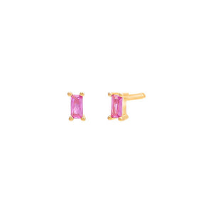 Sapphire Pink Mini Colored Baguette Stud Earring - Adina Eden's Jewels