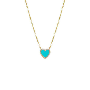 Turquoise Colored Stone Pavé Heart Necklace - Adina Eden's Jewels