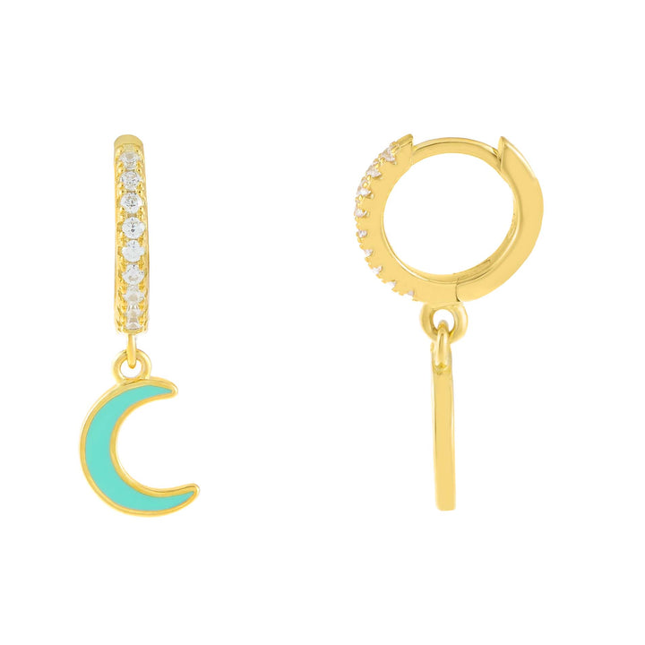 Mint CZ Enamel Moon Huggie Earring - Adina Eden's Jewels