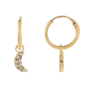 14K Gold CZ Moon Hoop Earring 14K - Adina Eden's Jewels