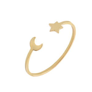 14K Gold / 7 Dainty Star X Moon Ring 14K - Adina Eden's Jewels