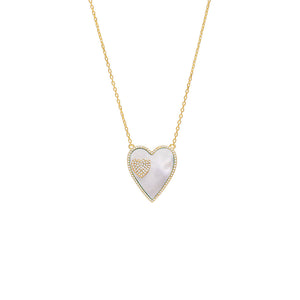Mother of Pearl Jumbo Pavé Colored Gemstone Double Heart Necklace - Adina Eden's Jewels