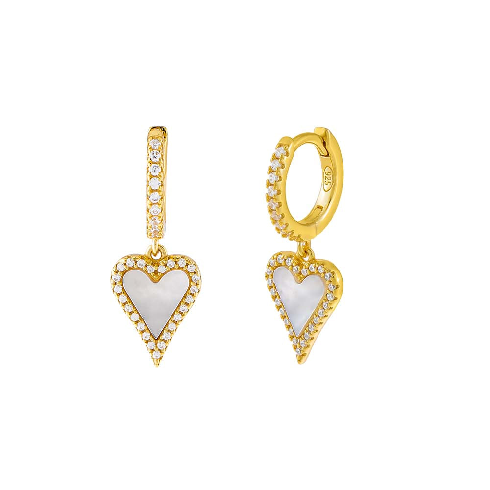 Pearl White Pavé Elongated Heart Huggie Earring - Adina Eden's Jewels