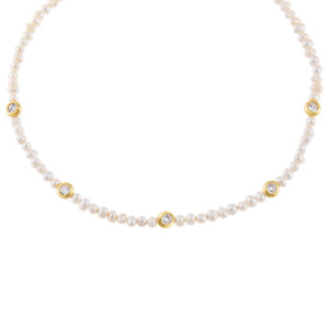 Pearl White Pearl CZ Multi Bezel Choker - Adina Eden's Jewels