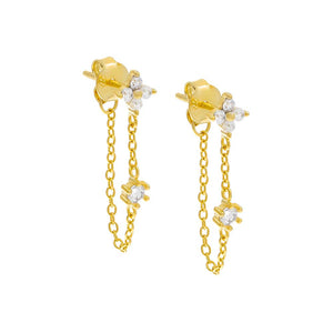 Gold / Pair Double CZ Front Back Chain Stud Earring - Adina Eden's Jewels