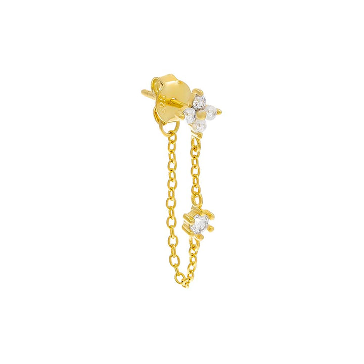 Gold / Single Double CZ Front Back Chain Stud Earring - Adina Eden's Jewels
