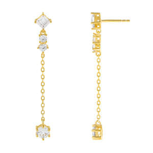 Gold CZ Multi Shape Chain Drop Earring - Adina Eden's Jewels