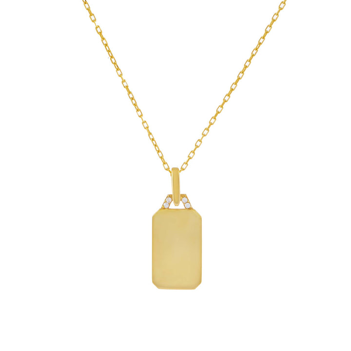 Gold Solid x CZ Dog Tag Necklace - Adina Eden's Jewels