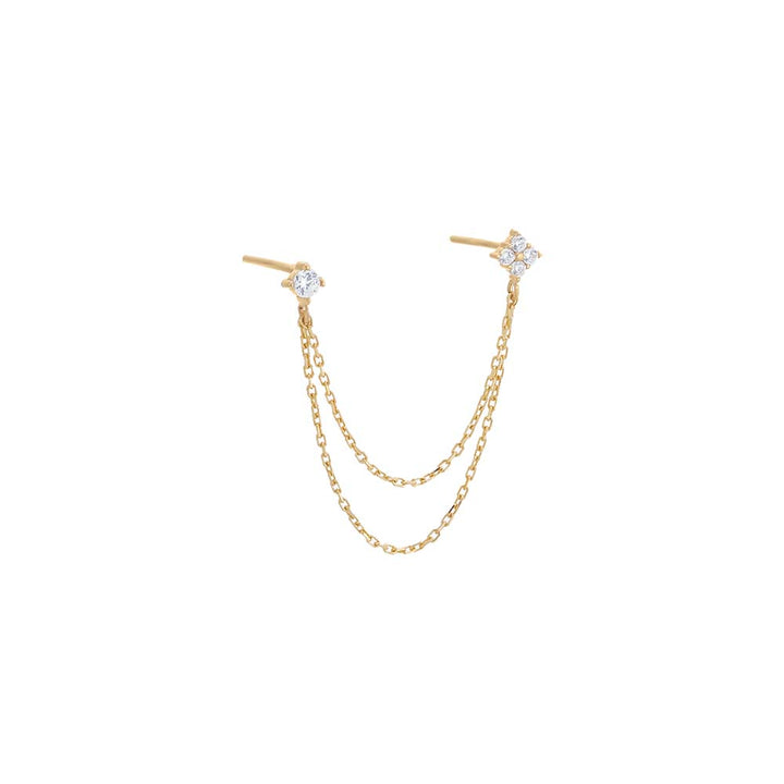 14K Gold / Single Double Flower Chain Stud Earring 14K - Adina Eden's Jewels