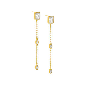 Gold / Pair Emerald Bezel Drop Chain Stud Earring - Adina Eden's Jewels