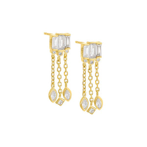 Gold Baguette X Multishape Drop Stud Earring - Adina Eden's Jewels