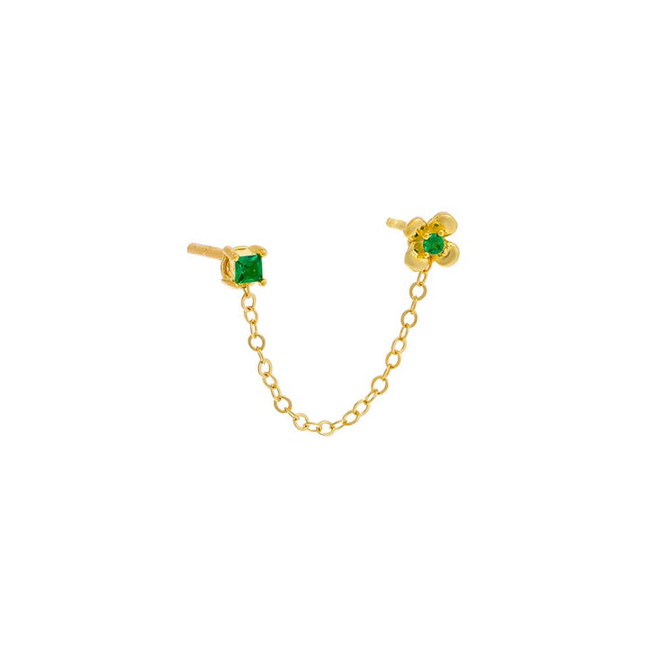 Emerald Green / Single Colored Double CZ Chain Stud Earring - Adina Eden's Jewels