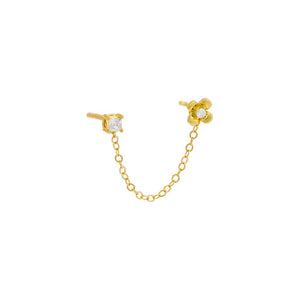 Gold / Single Colored Double CZ Chain Stud Earring - Adina Eden's Jewels