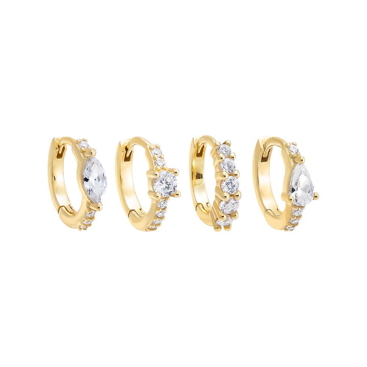 Gold Colored Multi Shapes Huggie Earring Combo Set - Adina Eden's Jewels
