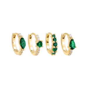 Emerald Green Colored Multi Shapes Huggie Earring Combo Set - Adina Eden's Jewels