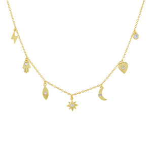 Gold CZ Dangling Charms Necklace - Adina Eden's Jewels