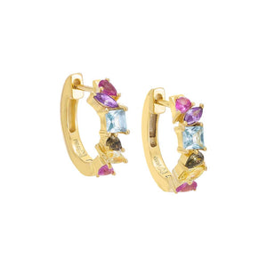 Multi-Color / Pair Pastel Multi Shape Huggie Earring - Adina Eden's Jewels