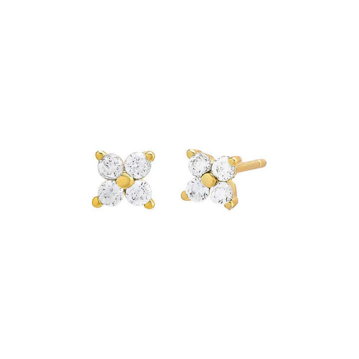 Gold / Pair Colored Four Stone Flower Stud Earring - Adina Eden's Jewels