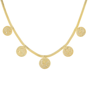 Gold 5 Coin Herringbone Necklace - Adina Eden's Jewels