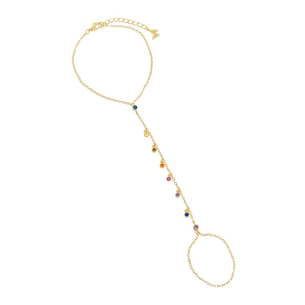 Multi-Color Multi-Colored CZ Bezel Shaker Hand Chain - Adina Eden's Jewels