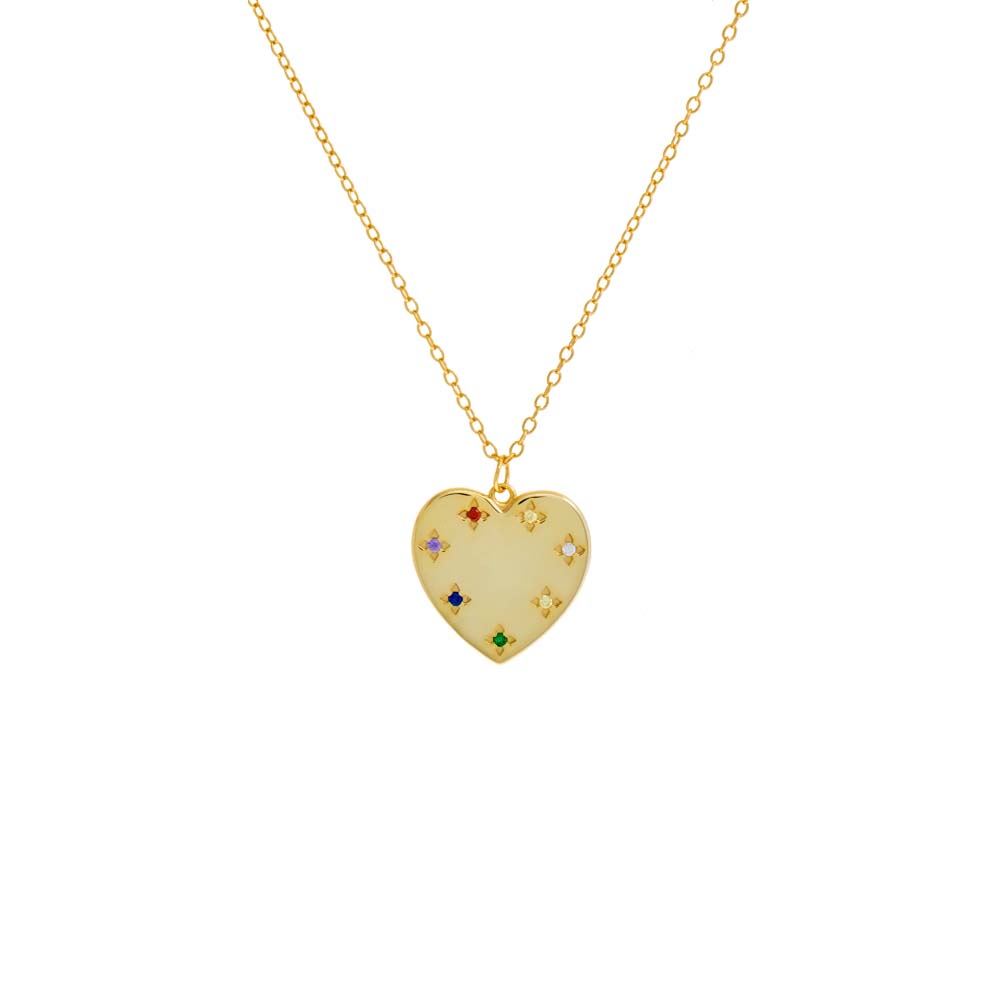 Gold Multi-Colored Heart Pendant Necklace - Adina Eden's Jewels