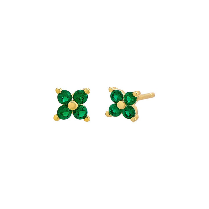 Emerald Green / Pair Colored Four Stone Flower Stud Earring - Adina Eden's Jewels