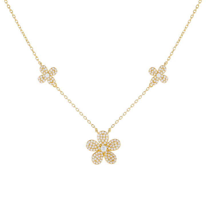 Gold Pavé Triple Flower Necklace - Adina Eden's Jewels