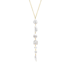 Pearl White Multi Shape Large Pearl Lariat Necklace - Adina Eden's Jewels