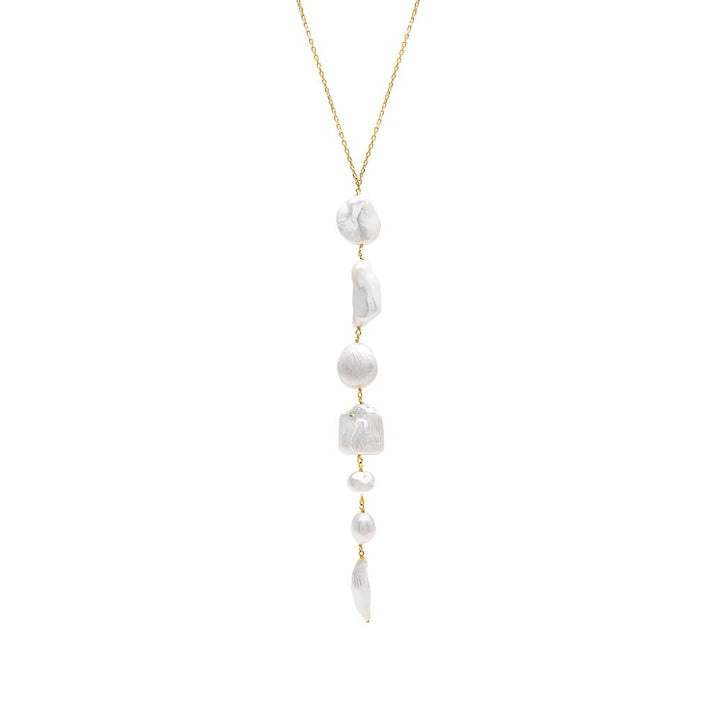Pearl White Multi Shape Large Pearl Lariat Necklace - Adina Eden's Jewels