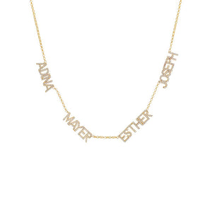 Gold Multi Pavé Block Nameplate Chain Necklace - Adina Eden's Jewels