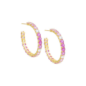 Multi Pinks Colored Round Stone Hoop Earring - Adina Eden's Jewels