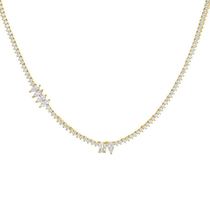 Gold CZ Multi Stone Shape Thin Tennis Necklace - Adina Eden's Jewels