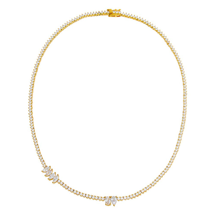  CZ Multi Stone Shape Thin Tennis Necklace - Adina Eden's Jewels