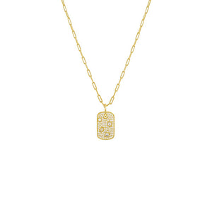 Gold Multi Shape CZ Stone Dog Tag Necklace - Adina Eden's Jewels