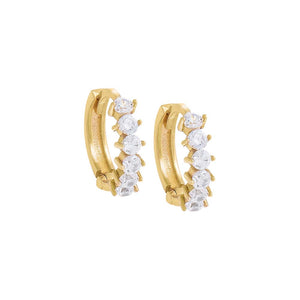 14K Gold / Pair CZ Solitaire Stones Huggie Earring 14K - Adina Eden's Jewels