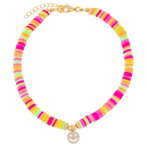 Multi-Color CZ Smiley Face Neon Bead Anklet - Adina Eden's Jewels