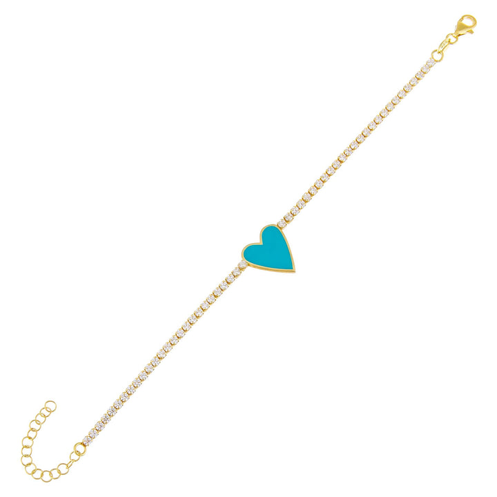 Turquoise Neon Enamel Heart Tennis Bracelet - Adina Eden's Jewels