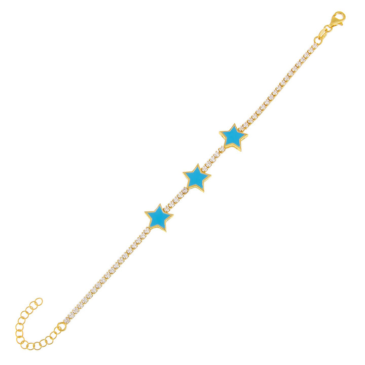 Turquoise Neon Enamel Triple Star Tennis Bracelet - Adina Eden's Jewels