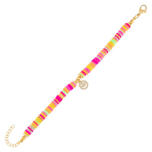 Multi-Color CZ Smiley Face Neon Bead Bracelet - Adina Eden's Jewels