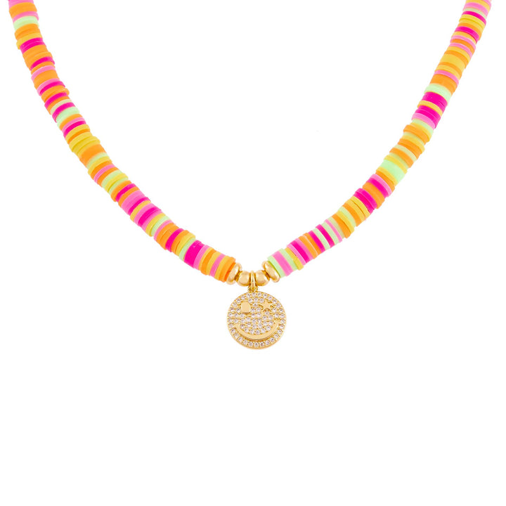 Multi-Color CZ Smiley Face Neon Bead Necklace - Adina Eden's Jewels