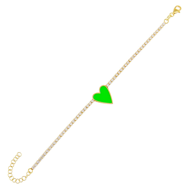 Lime Green Neon Enamel Heart Tennis Bracelet - Adina Eden's Jewels